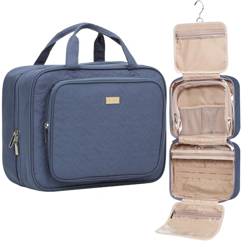NISHEL Travel Toiletry Bag for Women, Makeup Essentials Organizer, Hanging Case for Accessories, Cosmetics, Large Size, Aegean-Blue