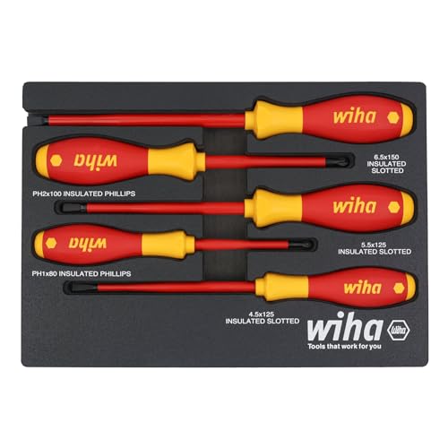 Wiha 32081 5 Piece Insulated SoftFinish Cushion Grip Screwdriver Tray Set