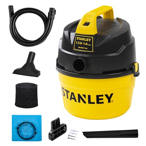 STANLEY Shop Vacuum Wet and Dry, 1 Gallon 1.5 Peak HP Small Wet Dry Vac with 60CFM Powerful Suction, Portable Wall Mount Vacuum Cleaners for Home, Car, Garage and DIY Workshop, SL18101P-1H
