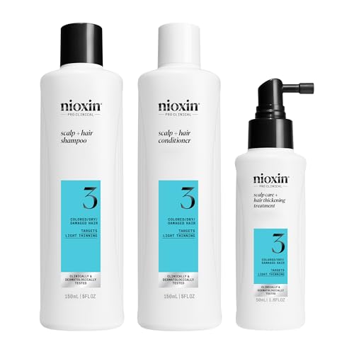 Nioxin Scalp + Hair Thickening System 3 | For Colored or Damaged Hair with Light Thinning | With Niacinamide and Biotin | Trial Size | 1 Month Supply