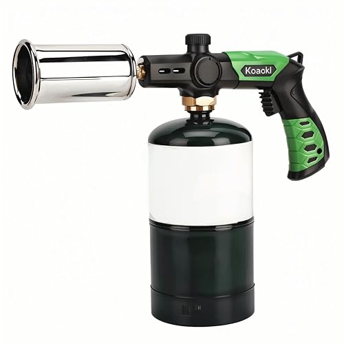 KOACKL Propane Torch Head, Kitchen Blow Torch Gun, Campfire Charcoal Starter, Grill Torch with Igniter, Adjustable Flame for Cooking, Soldering(Propane Tank Not Included)