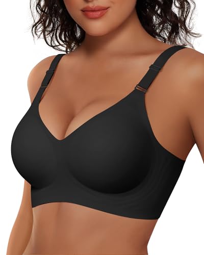 Vertvie Womens Wireless Jelly Bras No Underwire Push Up Seamless Bra Supportive Full Coverage Bralette Regular and Plus Size(Black,Small)