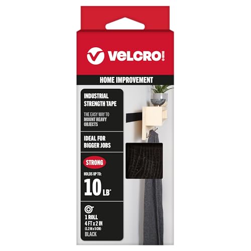 VELCRO Brand - Industrial Strength | Indoor & Outdoor Use | Superior Holding Power on Smooth Surfaces | Size 4ft x 2in | Tape, Black - Pack of 1, (Model: 90593)