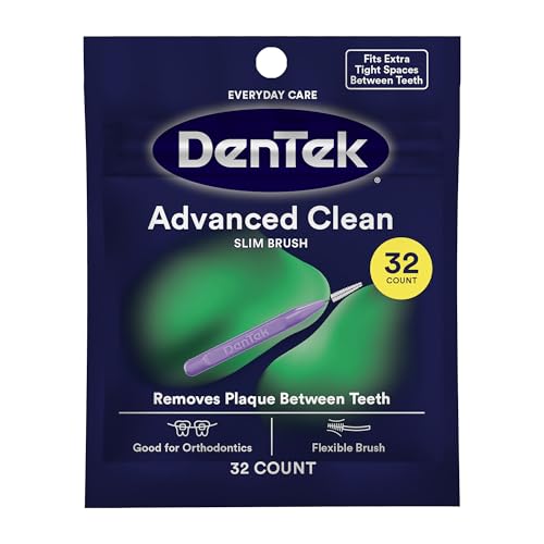 DenTek Slim Brush Advanced Clean, Interdental Brushes for Cleaning Between Tight Teeth, Safe for Braces & Dental Work, 32 Count
