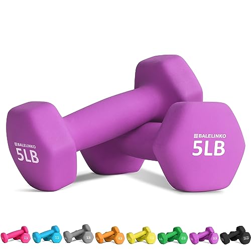 Balelinko Home Gym Equipment Workouts Strength Training Weight Loss Pilates Weights Yoga Sets Weights for Women, Men, Seniors and Youth, 5LB Purple, Pair