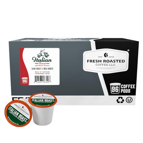 Fresh Roasted Coffee Italian Roast Dark Coffee, 96 Pods for K Cup Brewers