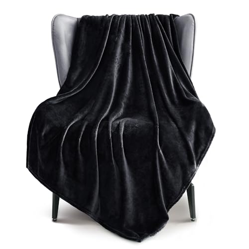 Exclusivo Mezcla Fleece Black Throw Blanket for Couch, Sofa, Super Soft and Warm Blankets, All Season, Cozy, Plush, Lightweight, 50x60 Inches