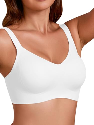 COCOMARTS Jelly Bras for Women No Underwire Full Coverage Push Up Bra Wireless Seamless Bra Comfortable Tshirt Bralettes White X-Large