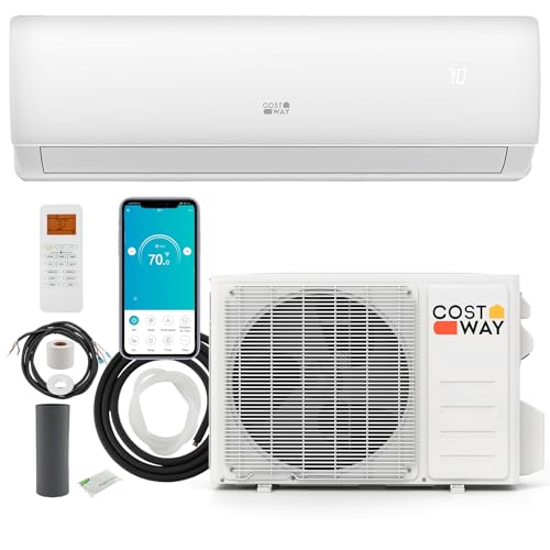 COSTWAY 11500 BTU Mini Split Air Conditioner, 115V 17 SEER2 Wifi Enabled Inverter Air Conditioner & Heater Pump System Cools Up to 750 Sq. Ft, Compatible with Alexa, w/Installation Kit