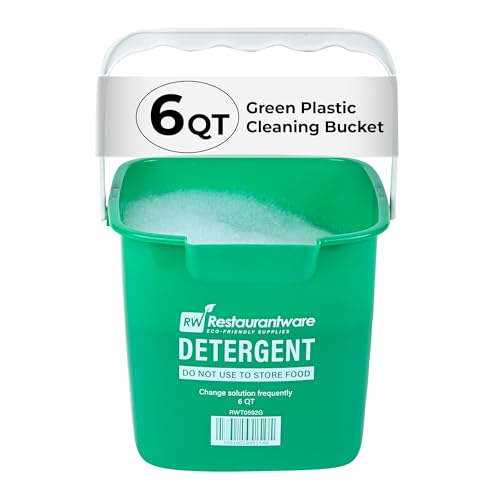 RW Clean 6 Quart Cleaning Bucket, 1 Detergent Square Bucket - With Measurements, Built-In Spout And Handle, Green Plastic Utility Bucket, For Home Or Commercial Use, - Restaurantware