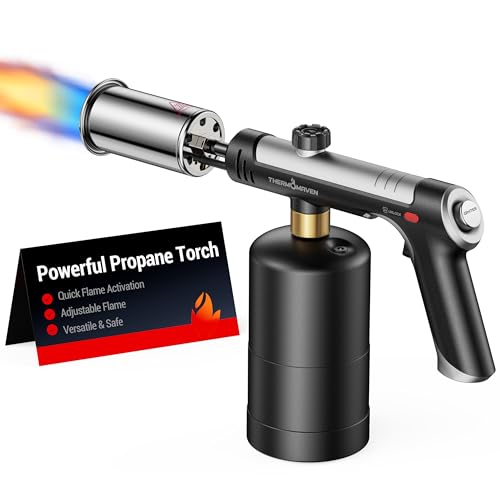 ThermoMaven Propane Torch with One-Touch Max Fire, Cooking Blow Torch Gun with a Safety Lock, Charcoal Lighter, Flame Thrower, Kitchen Food Torch Head for Grill, Sous Vide, BBQ (Tank Not Included)