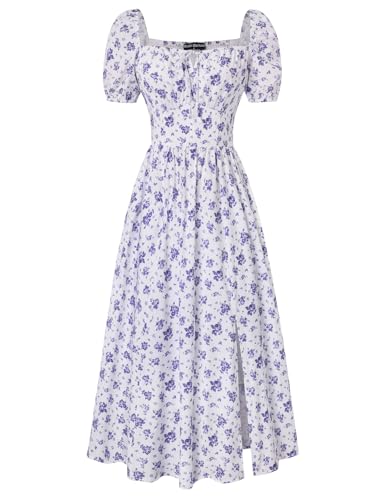 Scarlet Darkness Women's Floral Corset Dress with Split 2026 Summer Spring Square Neck Midi Milkmaid Dresses Purple Ditsy Floral S