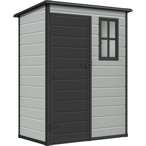 DWVO 5x3 FT Outdoor Storage Shed with Floor, All-Weather Resin Storage Shed with Lockable Door & Window, Waterproof Plastic Tool Storage for Garden, Backyard, Patio, Lawn,Blue-Gray+Black