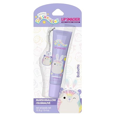 Lip Smacker Squishmallows Lip Balm, Marshmallow (Babette), Limited Edition Easter Basket Stuffer, Flavored & Scented Lip Balm with Charm, Collectible Spring Gift
