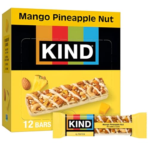 KIND Healthy Snacks Bars, Mango Pineapple Nut, Gluten Free, High Fiber Snacks, 4g Protein, 12 Count