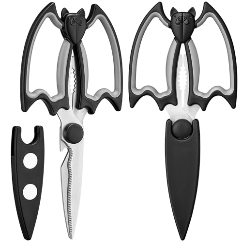 OMDAR Kitchen Scissors All Purpose 2 Pack - Halloween Goth Cute Kitchen Shears - Heavy Duty Stainless Steel Cooking Shears for Cutting Meat, Food, Poultry - Featuring a Magnetic Protective Sheath