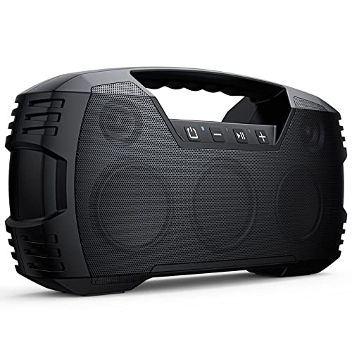 IPX7 Waterproof Outdoor Bluetooth Speaker, Wireless, 90W(Peak), 32H Playtime, Floating Design, Deep Bass & Loud Stereo Sound, Portable with Handle, Rugged for Pool, Beach, Kayaking, Hiking, Black