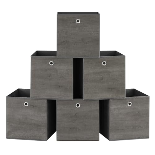 SONGMICS Storage Cubes, Set of 6 Storage Bins with Handles, Foldable Oxford Fabric and Non-Woven Fabric Storage Boxes, 13 x 13 x 13 Inches, Fit Cube Storage Unit, Misty Gray URFB133G01
