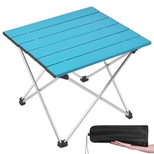 Grope Portable Camping Table with Aluminum Table Top, Folding Beach Table Easy to Carry, Prefect for Outdoor, Picnic, BBQ, Cooking, Festival, Beach, Home (Deep Blue-S)