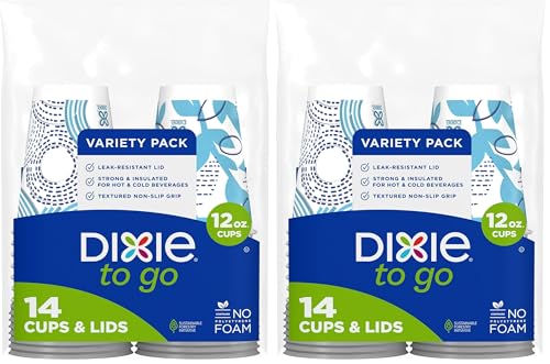 Dixie Paper Coffee Cups With Lids, 12 oz | 14 Count | Pack of 2 | Insulated | For Hot or Cold