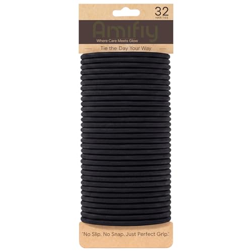 Amifiy Black Hair Ties No Damage, Organic Ponytail Holders Hair Accessories for Women & Men, 4mm Hair Elastics Fits All Hair Types (32 Count)