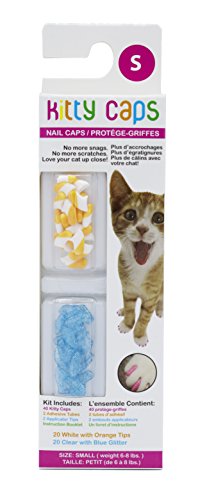 Kitty Caps Nail Caps for Cats, White with Orange & Clear with Blue Glitter - Safe, Stylish & Humane Alternative to Declawing Stops Snags & Scratches, Small (6-8 lbs), 40 Count