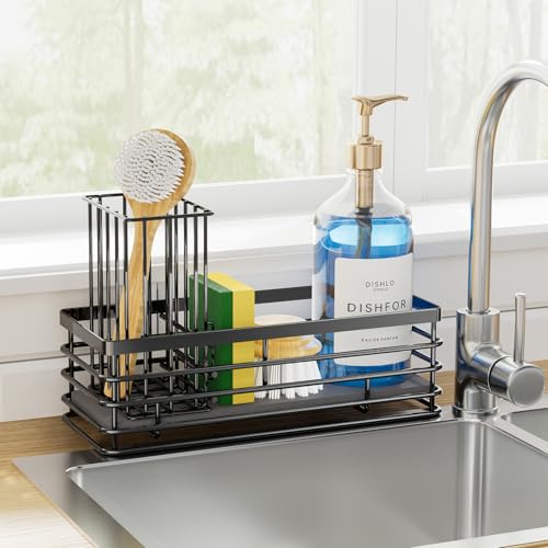 Yofidra Sponge Holder for Kitchen Organizer: Sink Caddy with Instant Drying Stone, Metal Stainless Steel, 9.5" X 3.5" X 5.2" Home Decor Storage and Organization Accessories