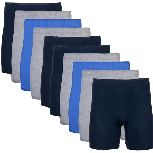Gildan Men's Underwear Covered Waistband Boxer Briefs, Multipack, Mixed Royal (10-pack), Small