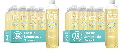 Sparkling Ice, Classic Lemonade Sparkling Water, Zero Sugar Flavored Water, with Vitamins and Antioxidants, Low Calorie Beverage, 17 oz Bottles (Pack of 24)