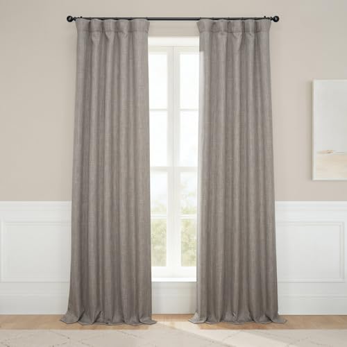 HPD Half Price Drapes - Faux Linen Curtains for Living Room (1 Panel) - 50W X 84L - Textured Room Darkening Curtains for Bedroom 84 Inches Long - Drapes for Home Decor, Mink