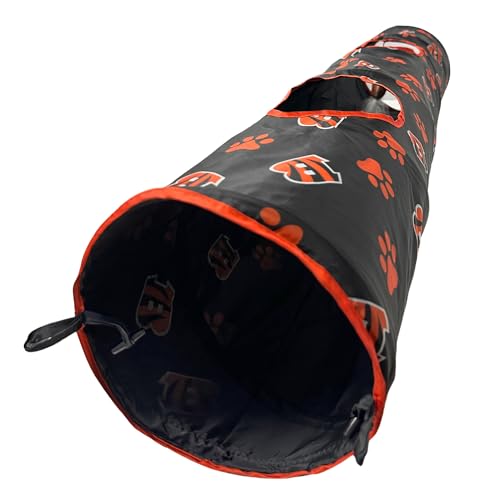 NFL Cincinnati Bengals Cat Tunnel Tube Toy with Plush Football Catnip and Feathers Collapsible Tunnel for Cats to Play, Peek and Hide, Sporty & Fun Cat Tunnel Toy with Team Logo All-Over Design!