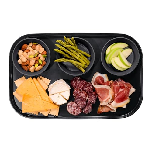 madesmart dipware 3 Bowl Serving Tray, Stackable & Removable Dip Bowls for Charcuterie, Guacomole, Snacks, Veggies, Premium Dishwasher & Microwave Safe, Multipurpose Plate & Bowl, Carbon