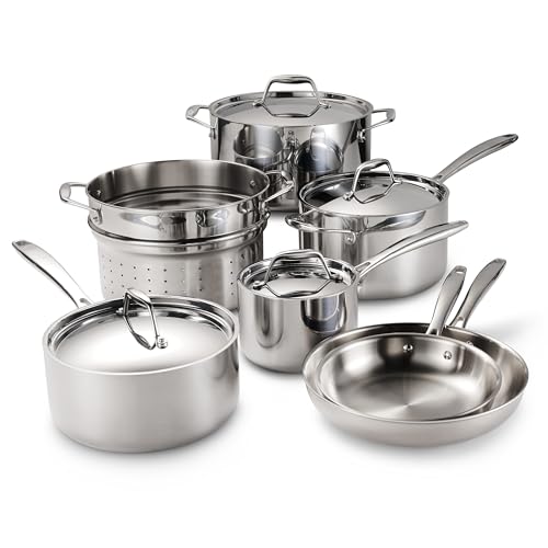 Tramontina Signature Tri-Ply Clad Stainless Steel 11-Piece Cookware Set with Lids, Pots and Pans Kitchen Set, Induction-Ready, Dishwasher-Safe, NSF-Certified
