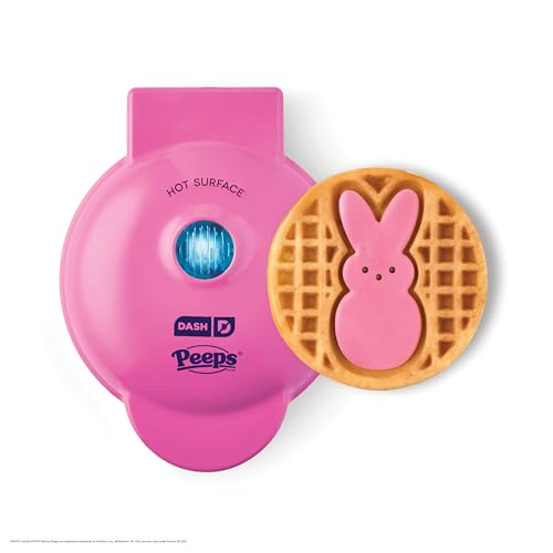 Dash & PEEPS® Mini Waffle Maker- Mini Machine for Creative Homemade Treats - Nonstick Iron with Unique Print Design - Stylish Waffle Machine - Pink Bunny