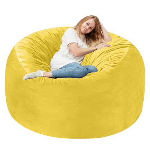 Homguava 4 FT Bean Bag Chair: 4' Bean Bags with Memory Foam Filled, Large Beanbag Chairs Soft Sofa with Dutch Velvet Cover-Mustard