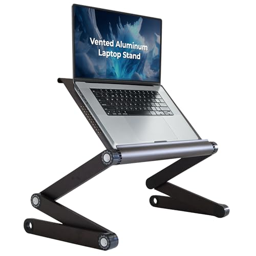 WorkEZ Executive Adjustable Laptop Stand for Desk, Adjustable Height Foldable Aluminum Computer Stand, Cooling Laptop Holder, Notebook Computer Riser for Desk, Black