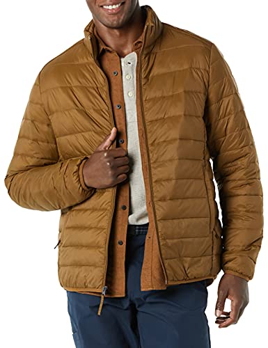 Amazon Essentials Men's Packable Lightweight Water-Resistant Puffer Jacket (Available in Big & Tall), Light Brown, X-Small