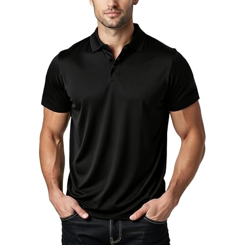 Polo Shirts for Men: Quick Dry Moisture Wicking High Elasticity Convenient Slim Fit Polo Runs Small Black