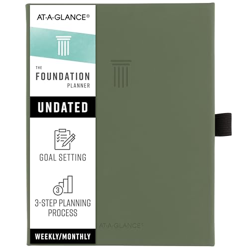 AT-A-GLANCE Foundation Goal Setting Planner, Undated Weekly & Monthly Journal, Track Progress, Create Habits, 5-3/4" x 8-1/4", Green (FD2-200-60)