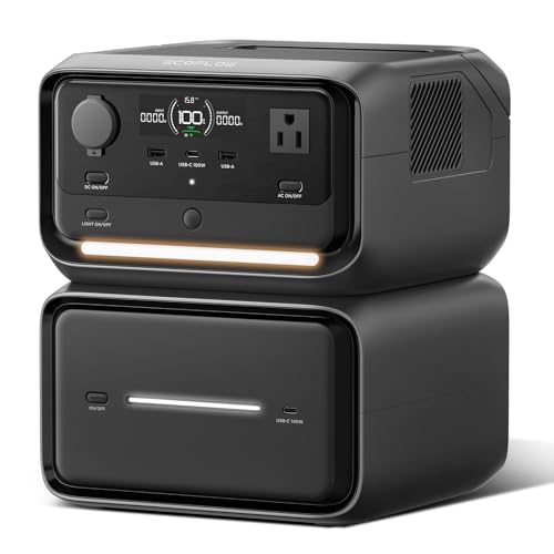EF ECOFLOW Portable Power Station River 3 Plus with EB600 Extra Battery, Expand Capacity from 286Wh to 858Wh, 3 Up to 1200W AC Outlets, <10 MS UPS, <30 dB Quiet, River 3 Max Plus LiFePO4 Battery