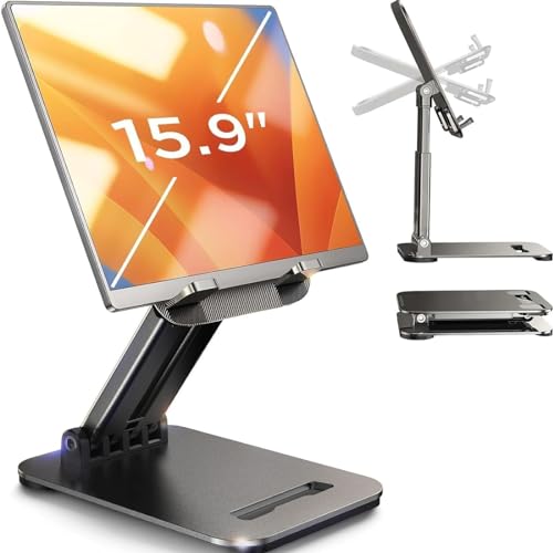 LISEN Tablet Stand for iPad, Tablet Holder for Desk, Desk Accessories Portable Monitor Stand for Apple iPad mini Air Switch Kindle, Adjustable Height and Angle, Foldable Design for Travel