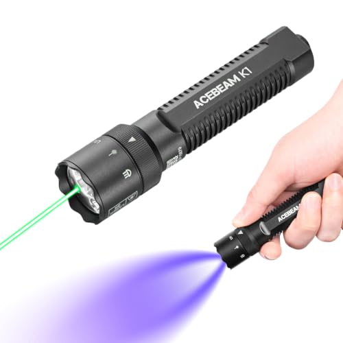 ACEBEAM K1 EDC AA Flashlight with Green Laser Pointer, UV and White LED Combo, 1000 High Lumens Pocket Flashlight, Triple Sources Super Bright Small Flash Light for Emergency,Camping,Home