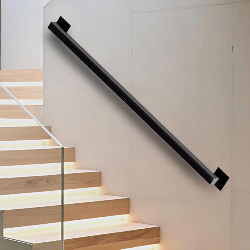12FT Stair Railing Indoor, Black Metal Wall Mounted Handrail for Stairs, 500lbs Load Capacity Industrial Pipe Hand Rails for Indoor Stairs/Outdoor Use/Home/Loft/Porch/Deck, Rust-Resistant (Iron 12FT)