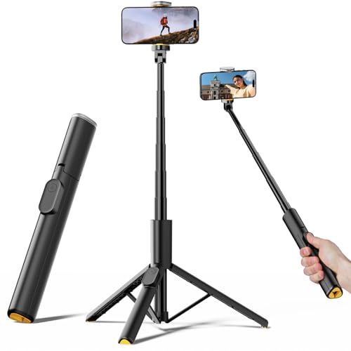 TODI Selfie Stick Tripod for iPhone, 60" Lightweight Phone Tripod Stand with Wireless Remote, Extendable Selfie Stick for iPhone, All-in-1, Compatible with iPhone/Android