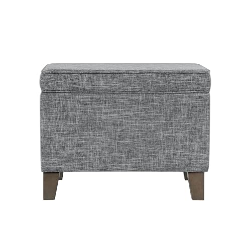 HomePop Home Decor | Medium Square Storage Ottoman with Hinged Lid | Ottoman with Storage for Living Room & Bedroom, Grey
