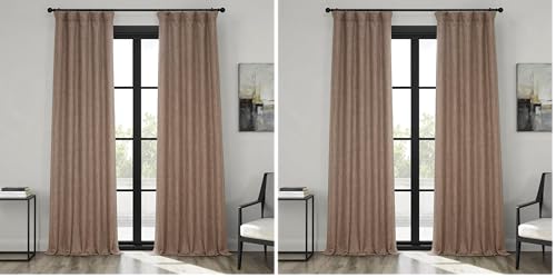 HPD Half Price Drapes - Faux Linen Curtains for Living Room (2 Panels) - 50W X 84L - Textured Room Darkening Curtains for Bedroom 84 Inches Long - Drapes for Home Decor, Dutch Cocoa
