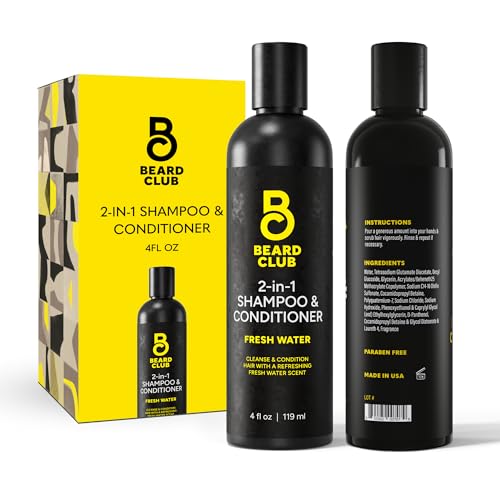 The Beard Club Mens 2 in 1 Shampoo and Conditioner Set - Sulfate Free, Moisturizing, Citrus Scented for Curly Hair Care and Dry Scalp Care