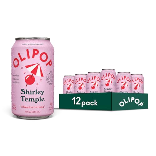 OLIPOP Prebiotic Soda Pop, Shirley Temple, Pantry Pack Packed with Prebiotics, Fiber, and Botanicals, Gluten Free, GMO Free, 12oz (12-Cans)