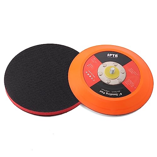 SPTA 6"(150mm) Backing Pad Hook and Loop Backing Plate 5/16"-24 Thread DA Air Random Orbital Sander/Polisher Backing Pad with 6" Interface Cushion Pad for Sanding Finishing Polishing Buffing