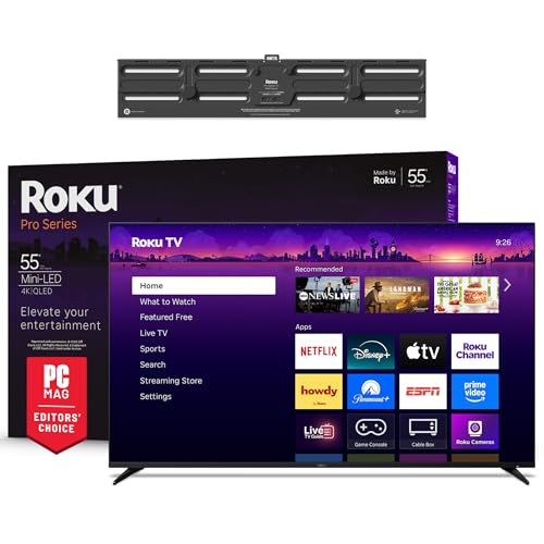 Roku Smart TV – 55-Inch Pro Series, Mini-LED TV – RokuTV with Backlit Voice Remote Pro Wall Mount Kit for 55-Inch Pro Series TV - Ultra-Slim with Minimalist